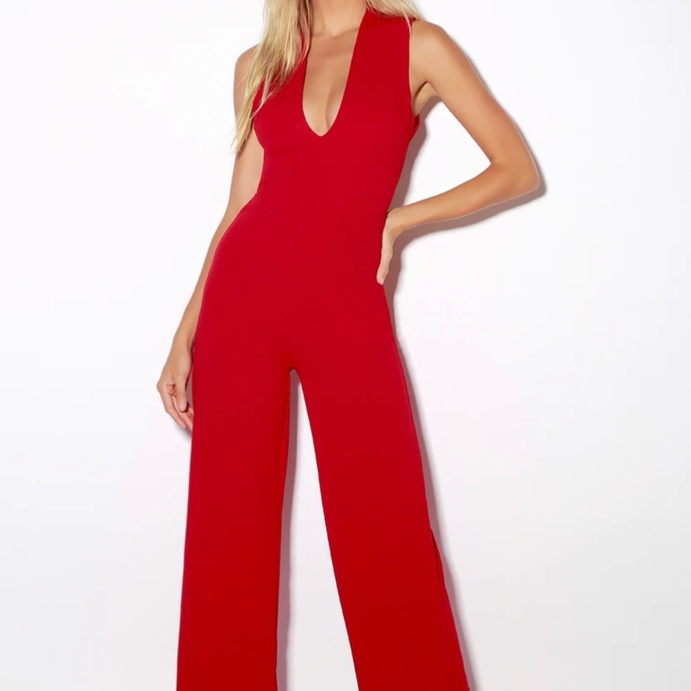Lulus Thinking Out Loud Red Backless Jumpsuit NWT Medium